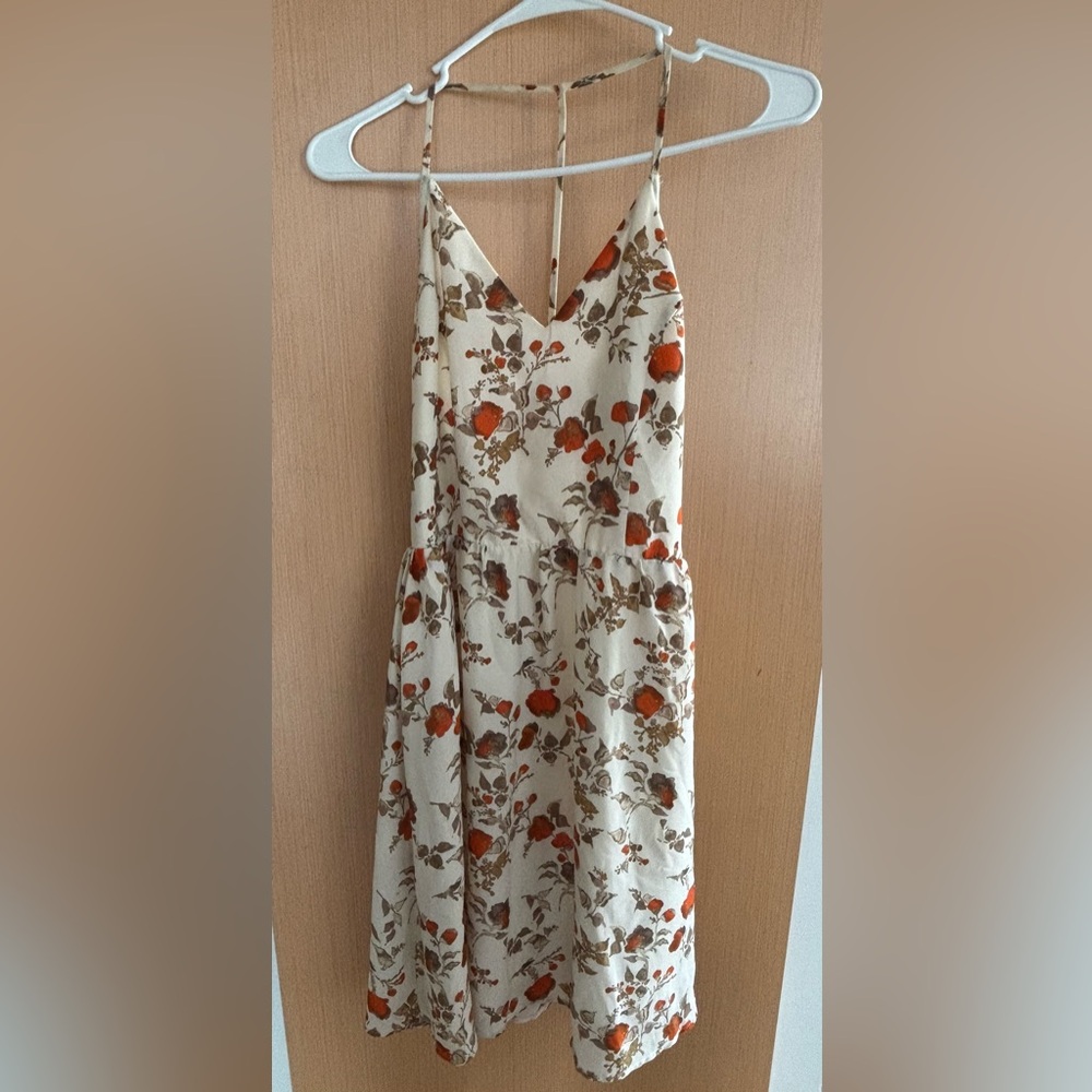 Floral Print Ivory Sleeveless Dress (S)